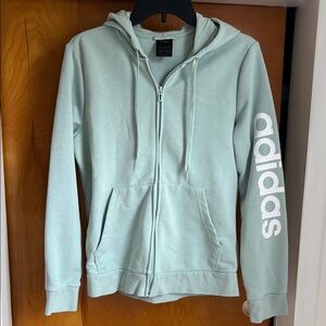 Adidas Green and Blue Hoodie with Vertical Logo